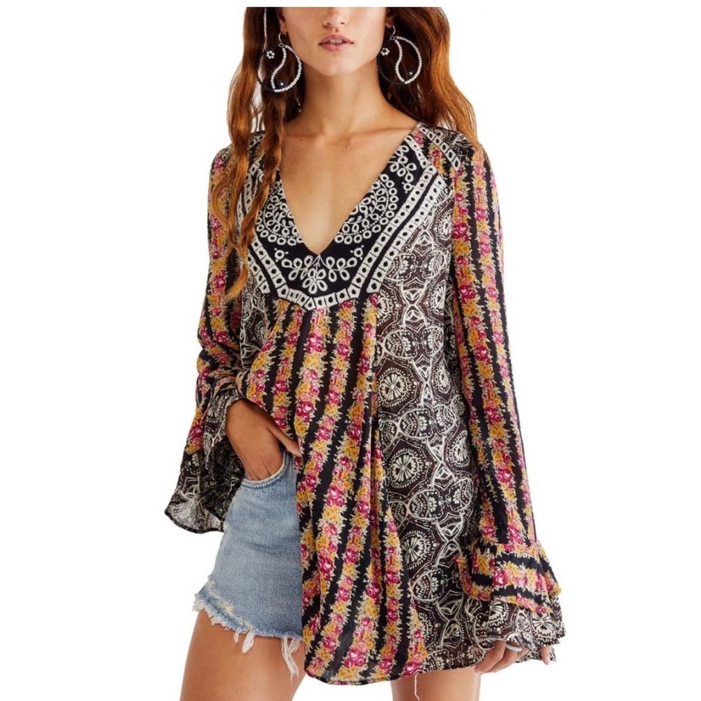 Free People Fallin Into You long sleeve tunic dress bohemian embroidered